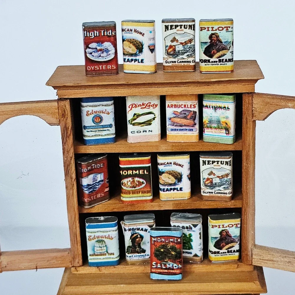 Vtg Dollhouse Miniature Canned Goods 24pc Set Pantry Food 1:12 Scale Accessory